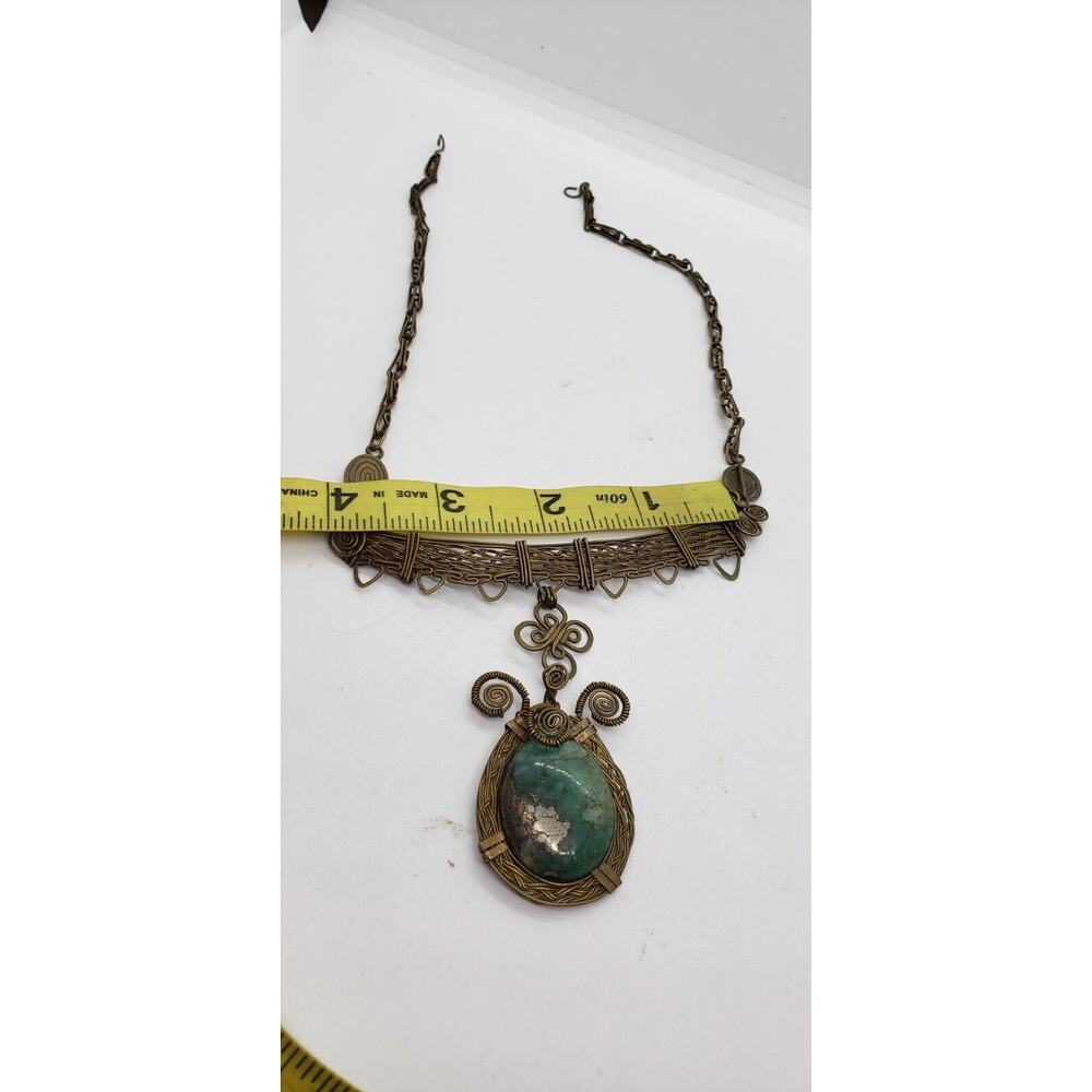 Vintage Necklace Aventurine Hematite Tribal Hand Wired Choker Dangle Pendant - Picture 9 of 12